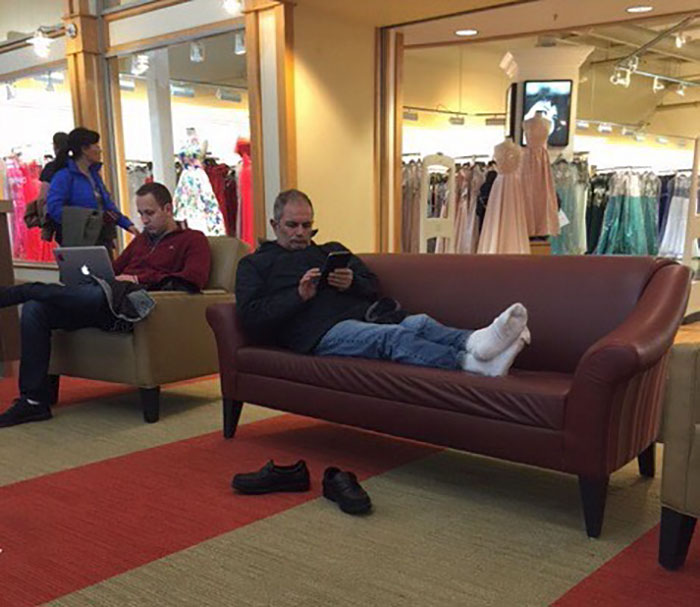 50 Hilarious Pictures Of 'Miserable Men' Waiting While Their Wives Were Shopping 44