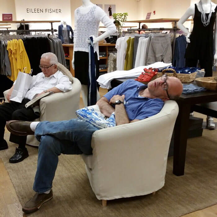 50 Hilarious Pictures Of 'Miserable Men' Waiting While Their Wives Were Shopping 29