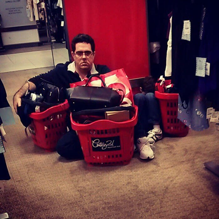 50 Hilarious Pictures Of 'Miserable Men' Waiting While Their Wives Were Shopping 7