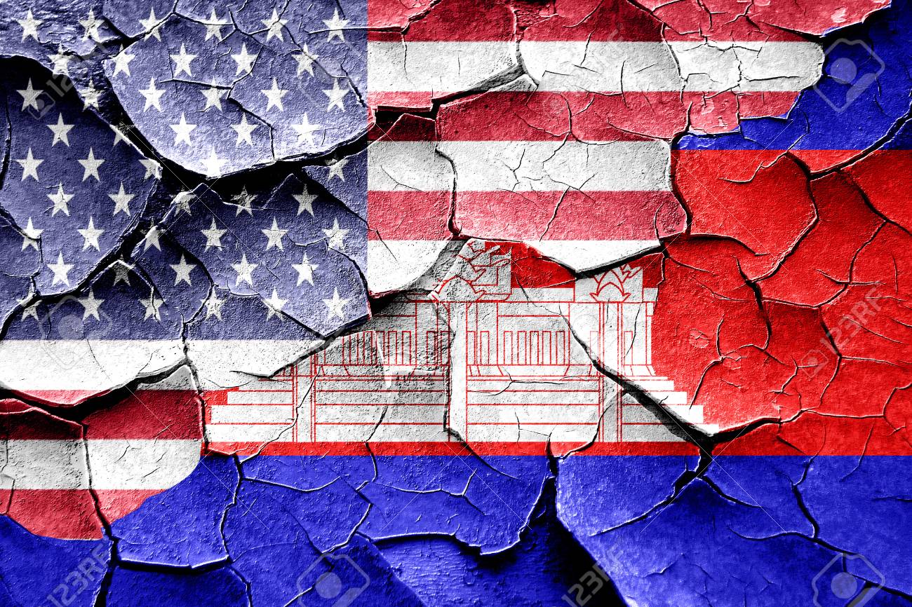 Grunge Cambodia Flag With American Flag Combination
