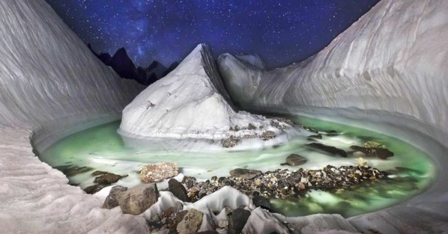Drone Discovers Stunning Glacier Scene Hidden In The Himalayas 650x340