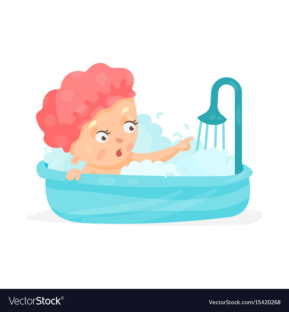 Cute Cartoon Baby Taking A Shower Bathing Vector 15420268