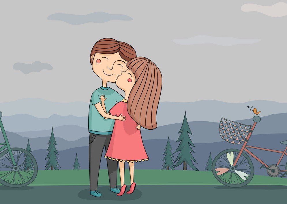 Girl Kissing Boy On The Cheek With Vector 1252626