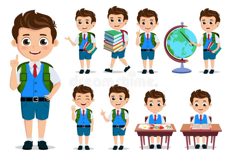 School Kids Student Vector Characters Set Back To Boy Cartoon Uniform Talking Doing Educational Activities Illustration 143982521