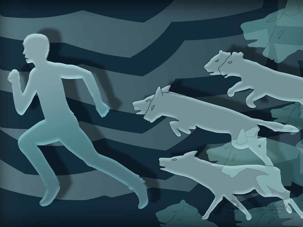 Dogs Chasing Man 1200x900
