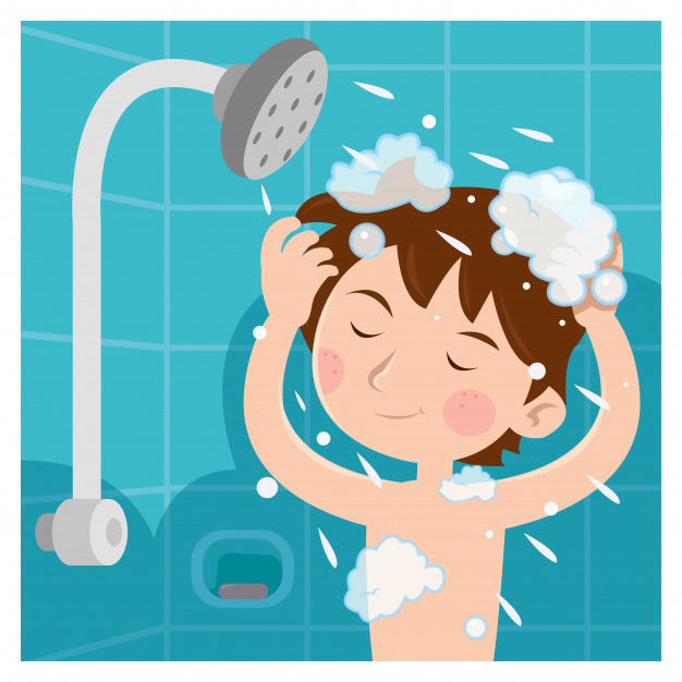 Child Taking Shower He Wash Head With Shampoo_7496 421