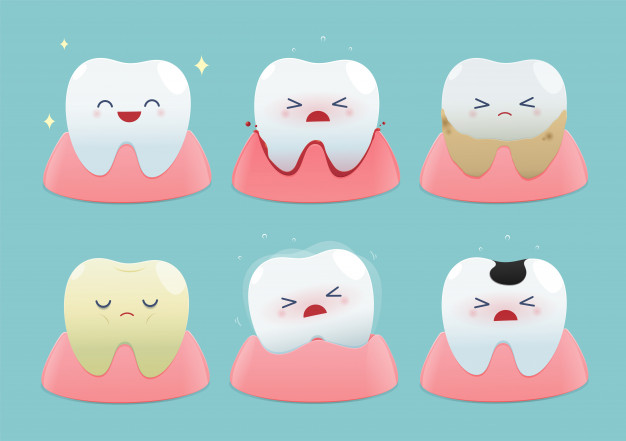 Set Cute Little Teeth Blue Background Total Health Dental Problems_46527 452