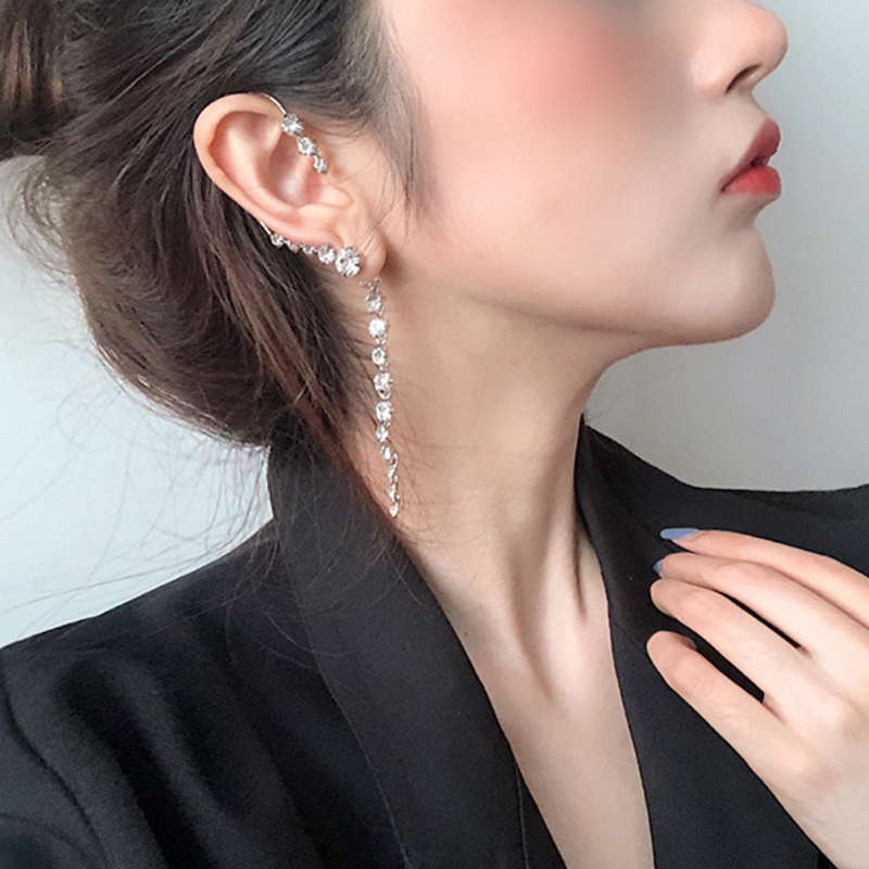 ZN Fashion 1pc Big Ear Cuff Earrings Women New Statement Shinning Crystal Hanging Earrings Handmade Party