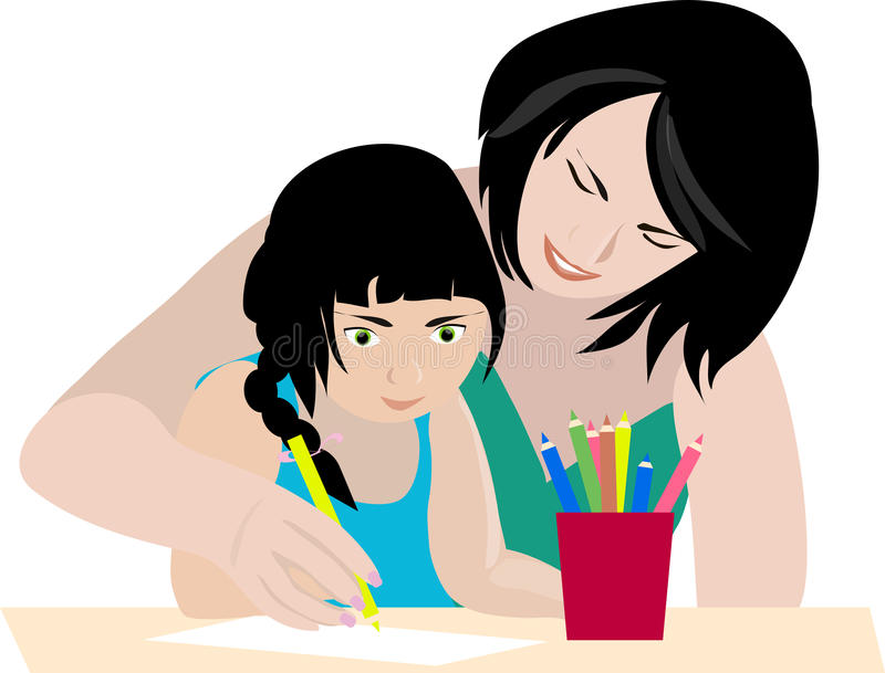 Family Drawing Mom Teaches Daughter To Draw 41874466