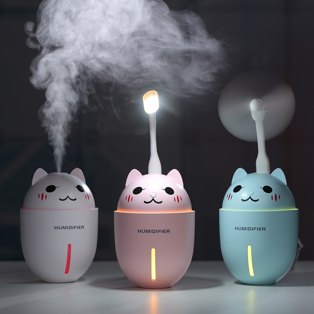 3 In 1 320ML USB Air Humidifier Ultrasonic Cool Mist Adorable Pet Mini Humidifier With LED