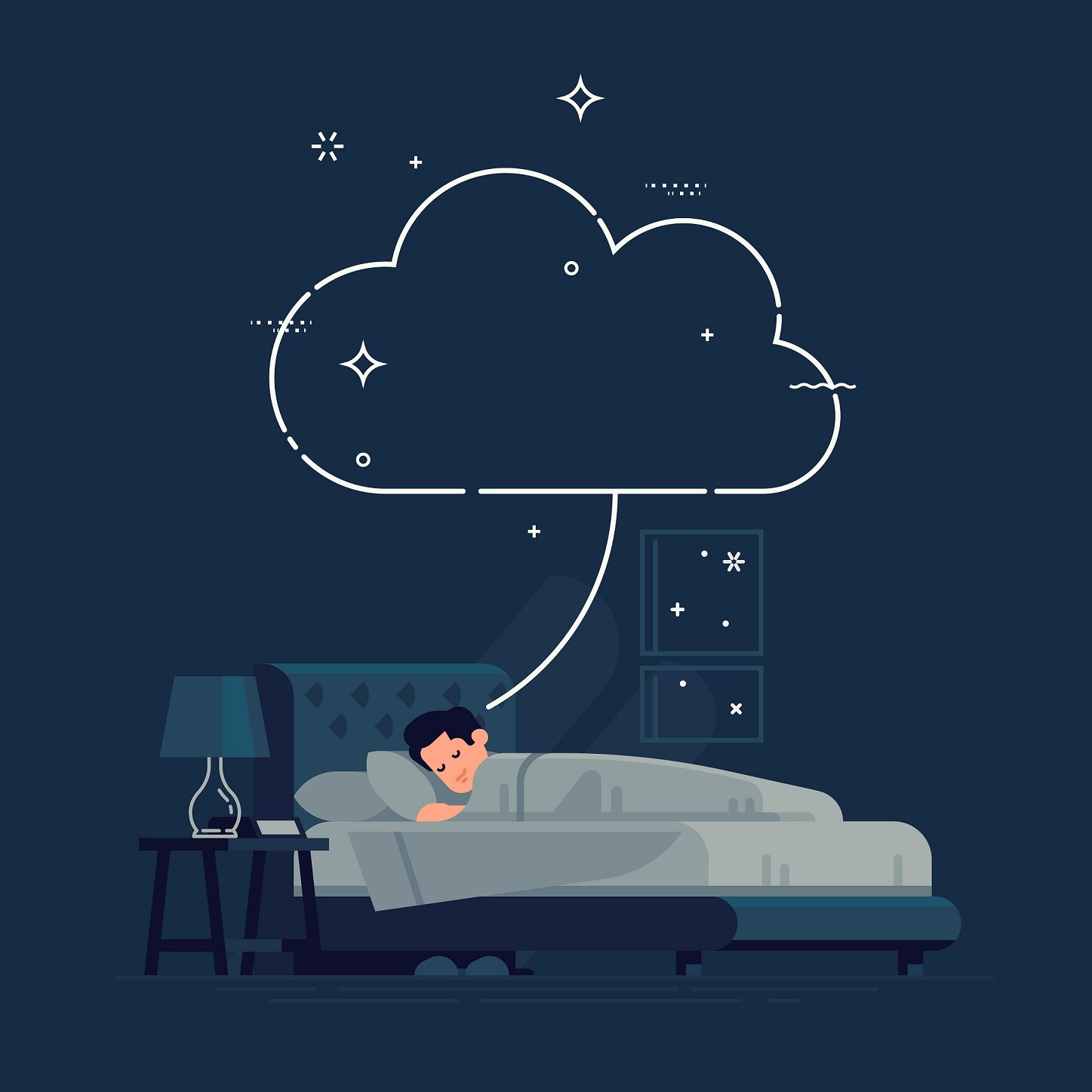 Sleeping,Man,Having,A,Dream,Concept,Template.,Cool,Vector,Flat