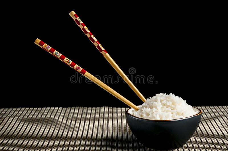 Chopstick Bowl Rice Black Background 37051252