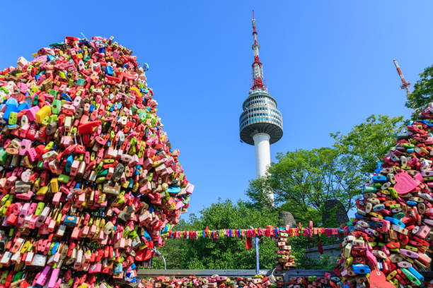 Namsan Tower With Love Padlock At Summer Day