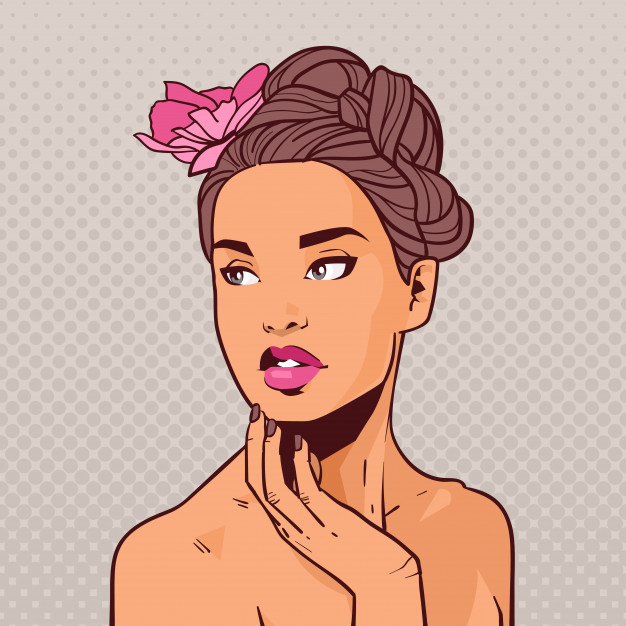 Portrait Attractive Girl With Flowers Hairstyle Pop Art Retro Background_48369 17830