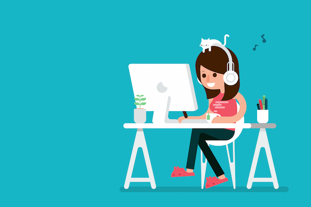 Happy Woman Working On Computer.