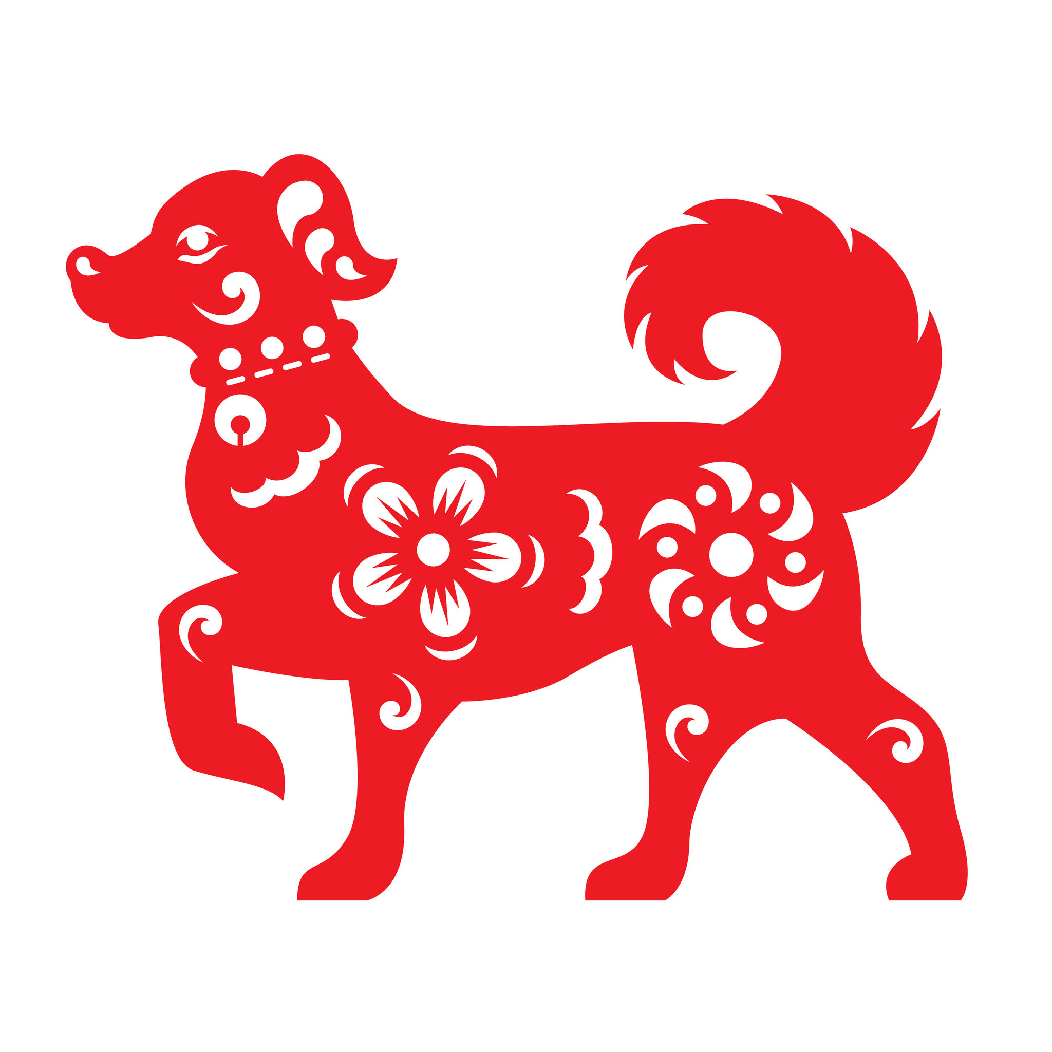 66922249 Red Paper Cut A Dog Zodiac And Flower Symbols