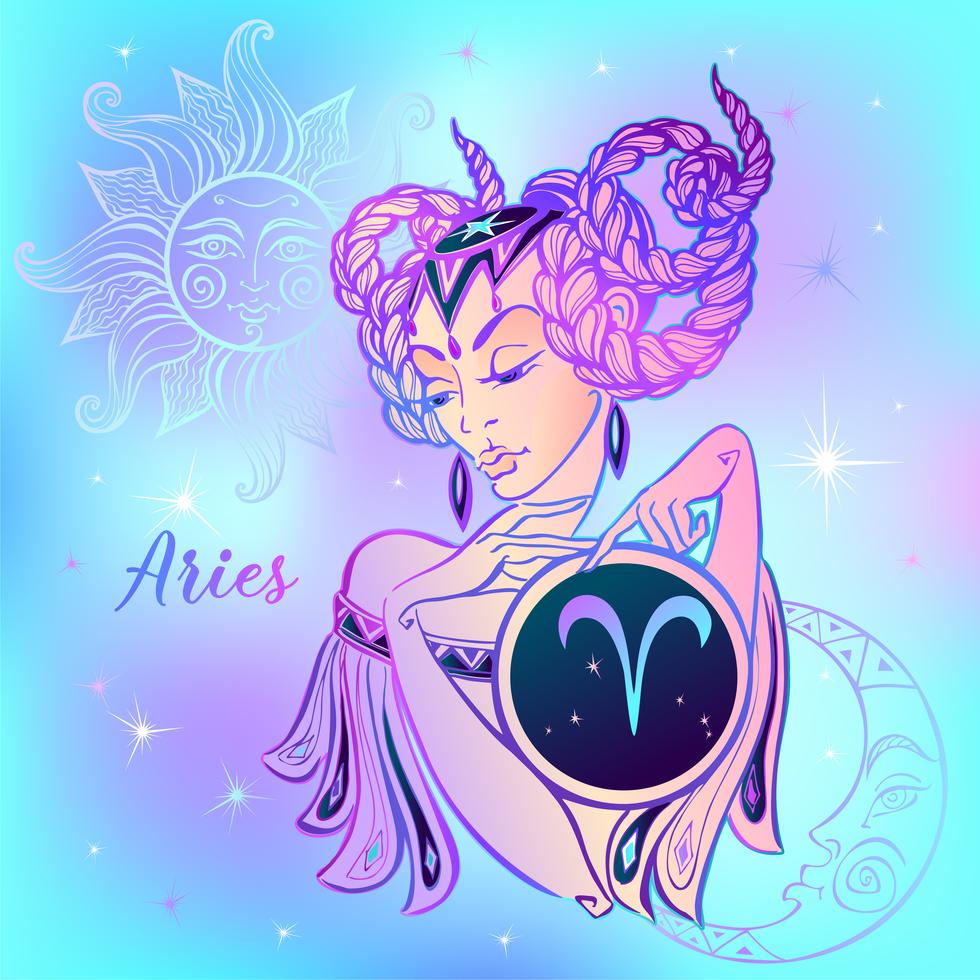 Zodiac Sign Aries A Beautiful Girl Horoscope Astrology Vector