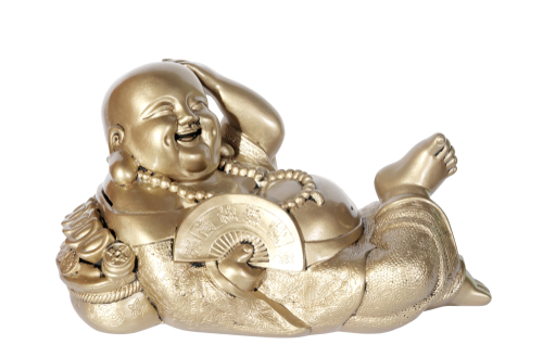 Statuette,Of,Hotei,(buddha),With,A,Fan,On,The,White