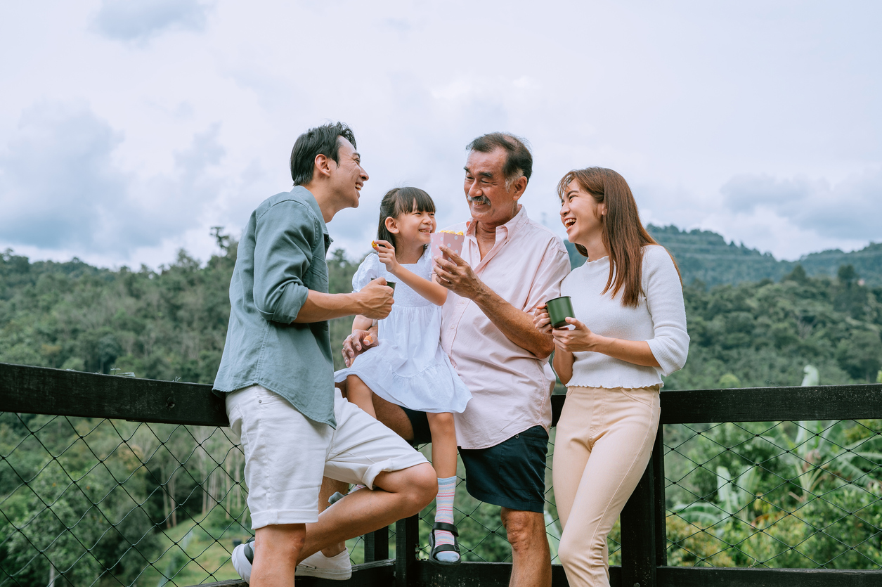 Asian Chinese Family Having Great Time At The Resort Hotel