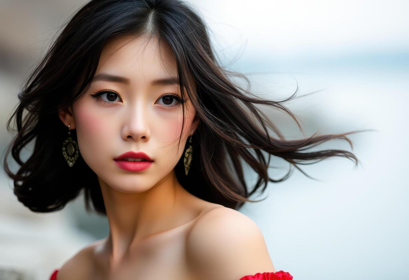 Portrait Of A Young Woman With Windblown Hair Free Photo