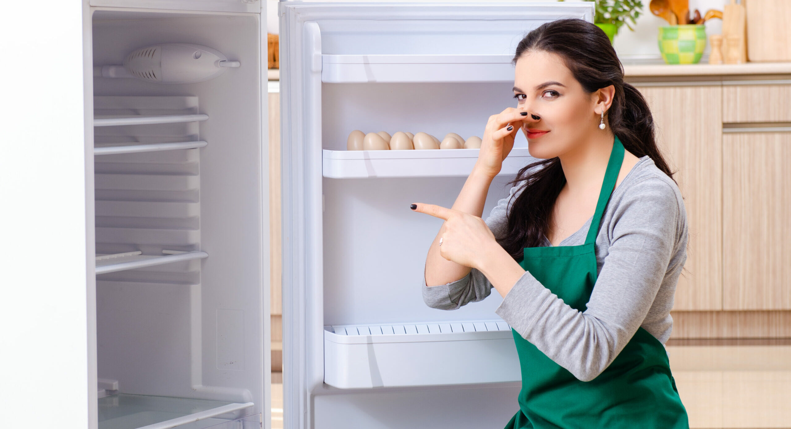 Young,Woman,Cleaning,Fridge,In,Hygiene,Concept